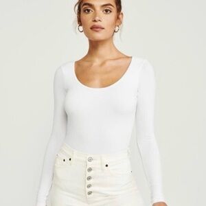 Abercrombie & Fitch White Long Sleeve Scoop neck body suit